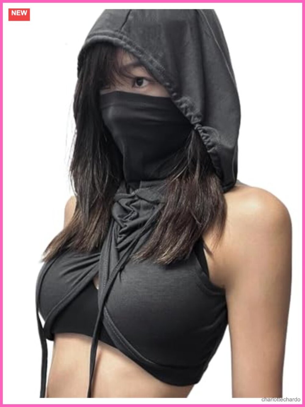 Y2K Sleeveless Hooded Crop Top - 95% Polyester Rave Festival Tank